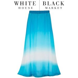 WHBM Silk Maxi Skirt Oversized Sz XS Lined Ombre Dip Dye‎ Cerulean Blue Coastal